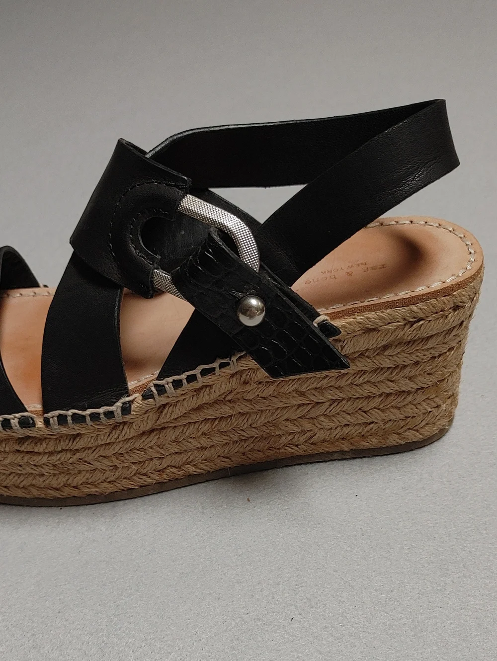 Rag & Bone August Espadrille Platform Black Strappy Sandals Size 37.5